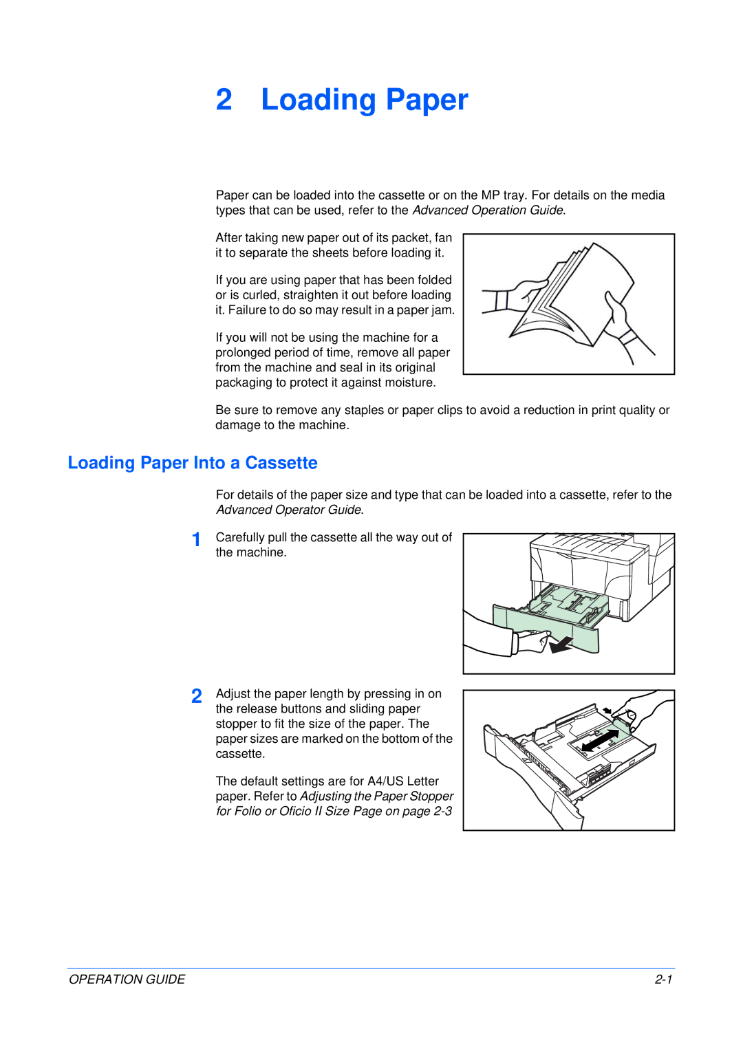 Olivetti 18MF manual Loading Paper Into a Cassette, Advanced Operator Guide 