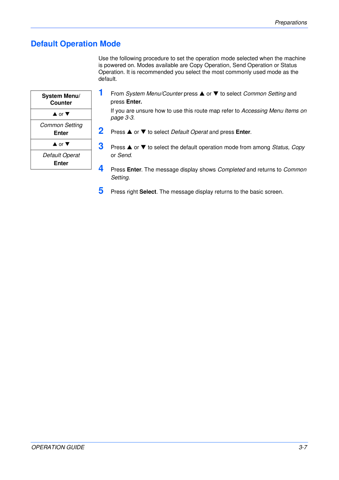 Olivetti 18MF manual Default Operation Mode, Common Setting 