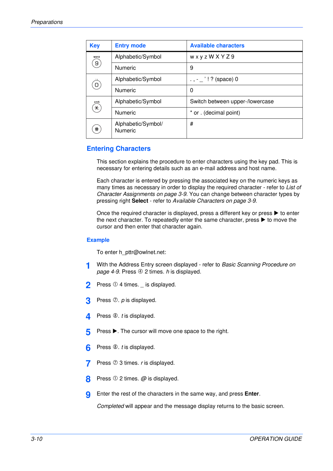 Olivetti 18MF manual Entering Characters, Example 