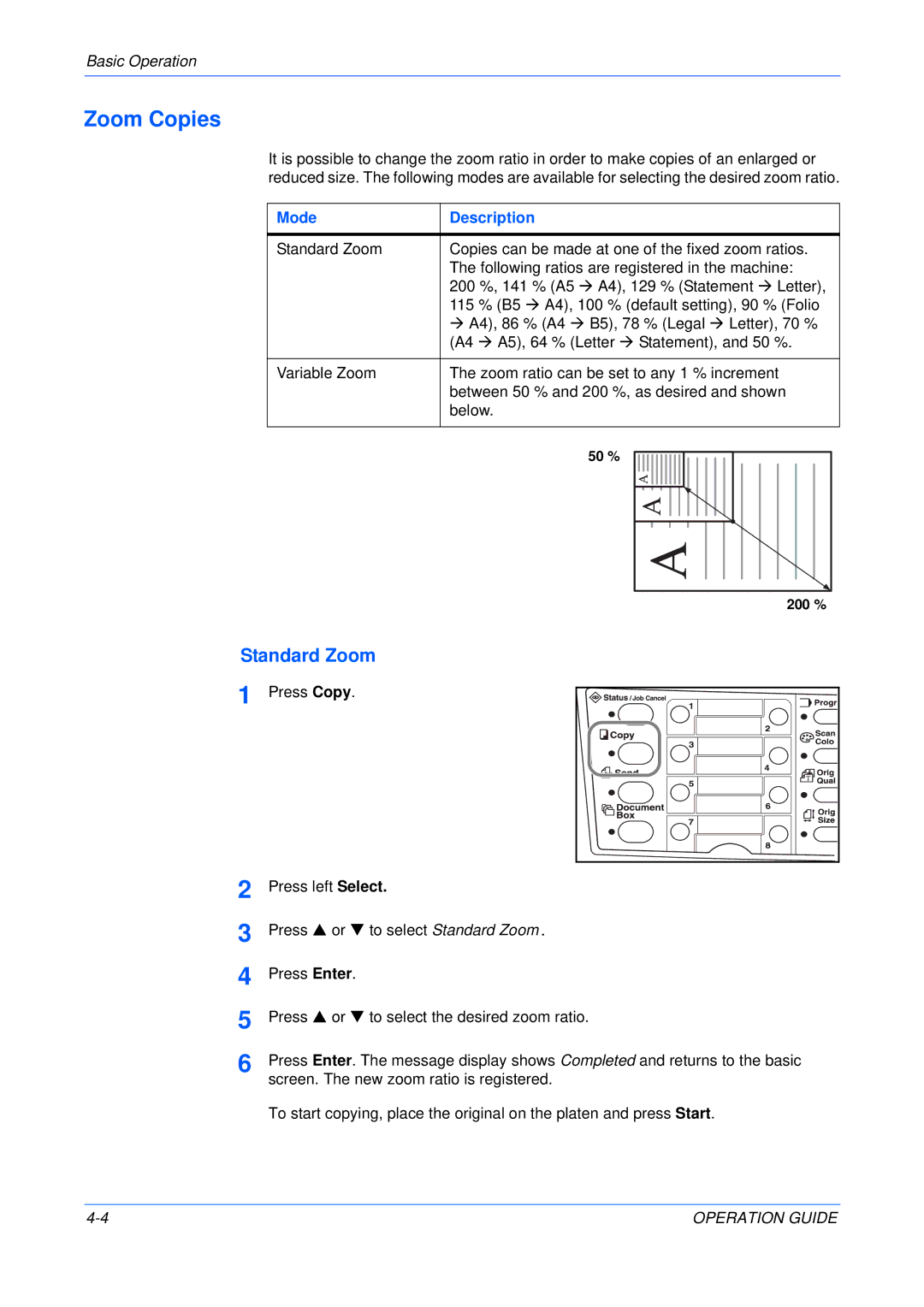 Olivetti 18MF manual Zoom Copies, Standard Zoom 