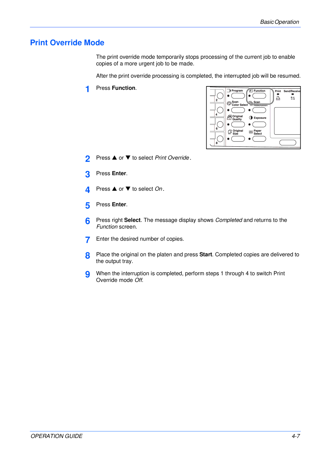 Olivetti 18MF manual Print Override Mode 