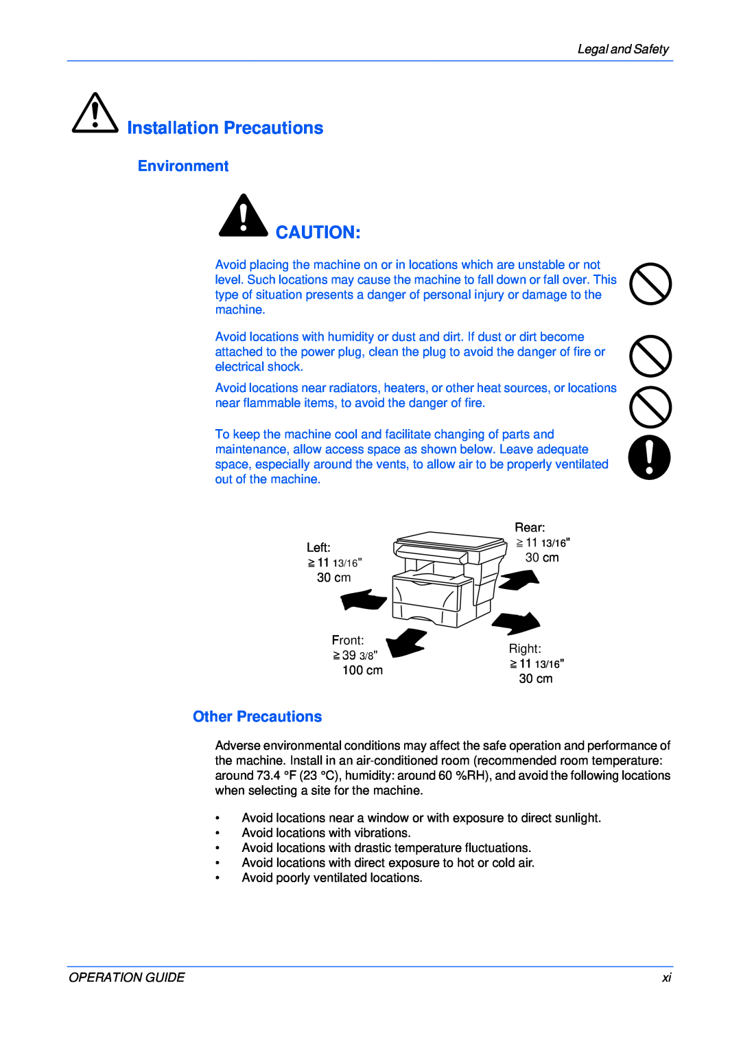 Olivetti 18MF manual Installation Precautions, Environment, Other Precautions 