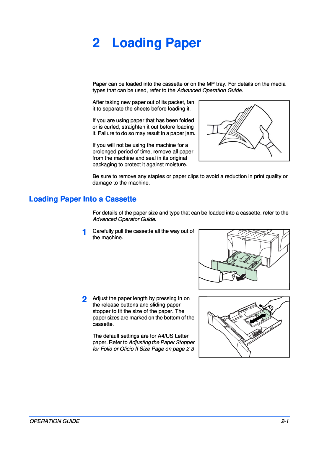 Olivetti 18MF manual Loading Paper Into a Cassette 