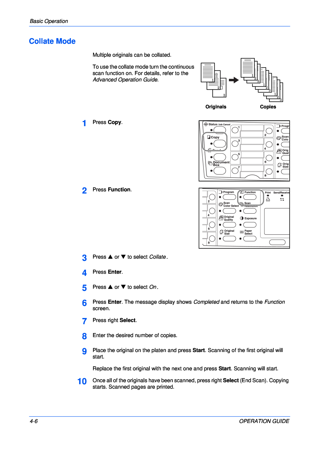 Olivetti 18MF manual Collate Mode, Press Function 