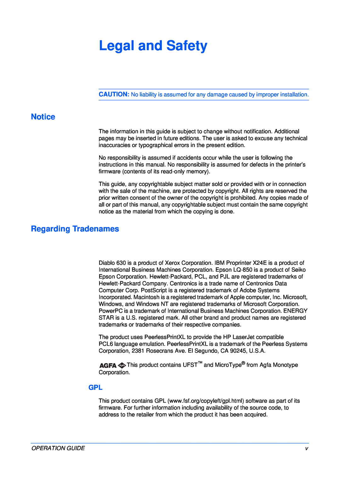 Olivetti 18MF manual Legal and Safety, Regarding Tradenames 