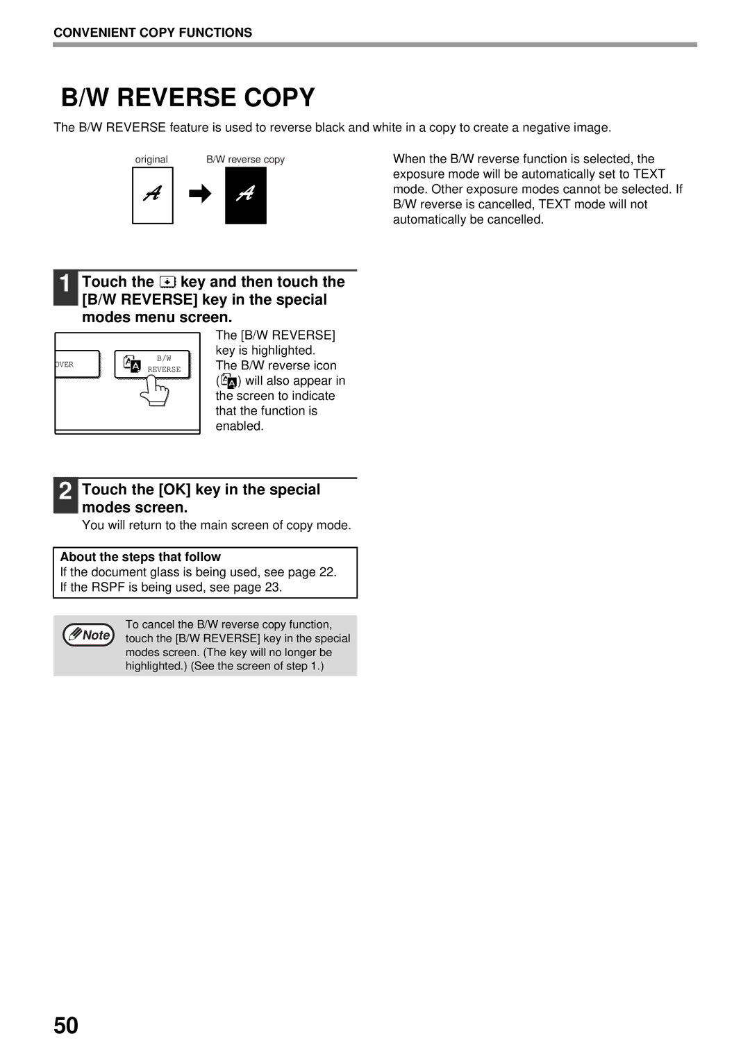 Olivetti 2301, 2701 operation manual Reverse Copy 