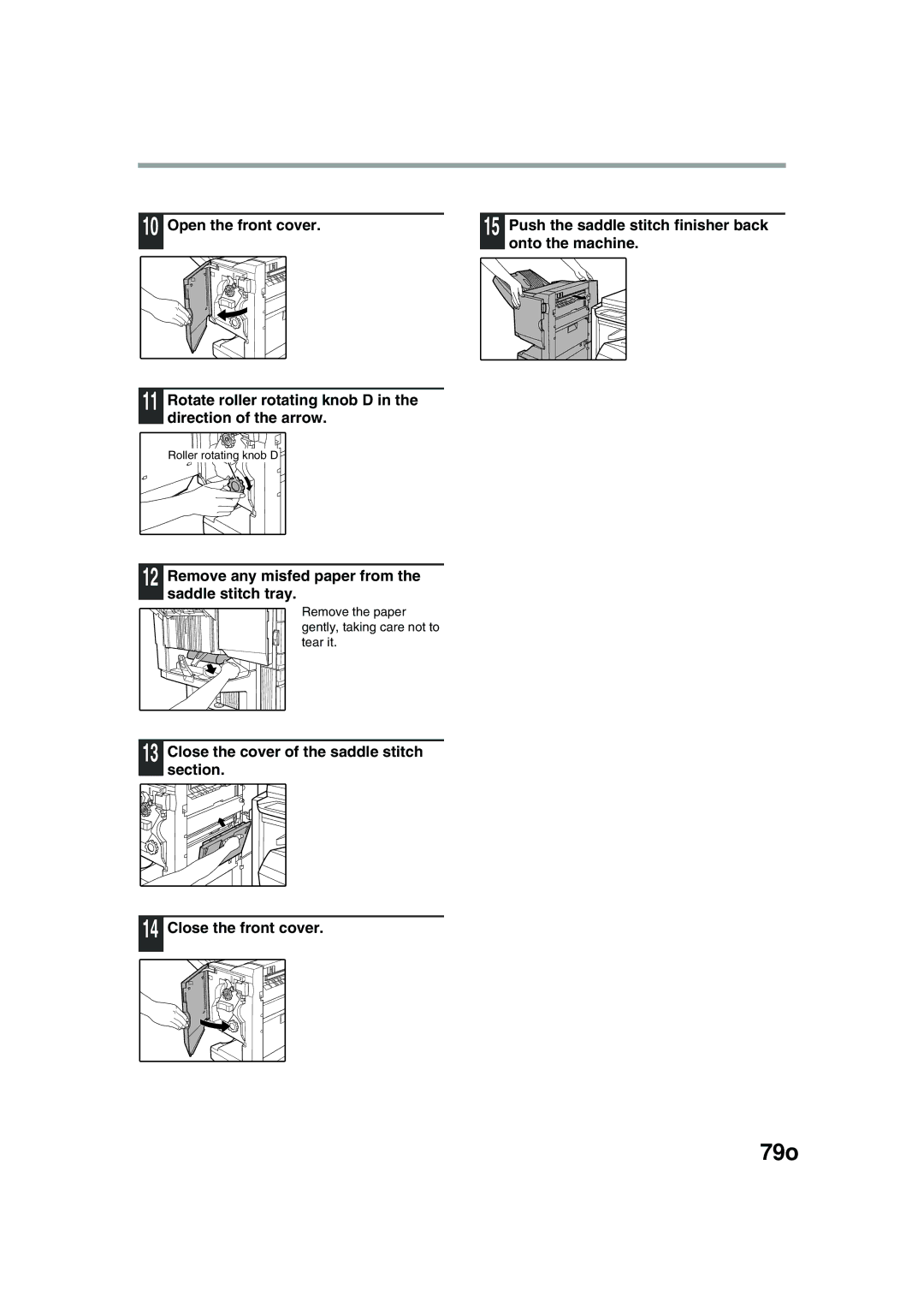 Olivetti 2301, 2701 operation manual 79o, Remove any misfed paper from the saddle stitch tray 