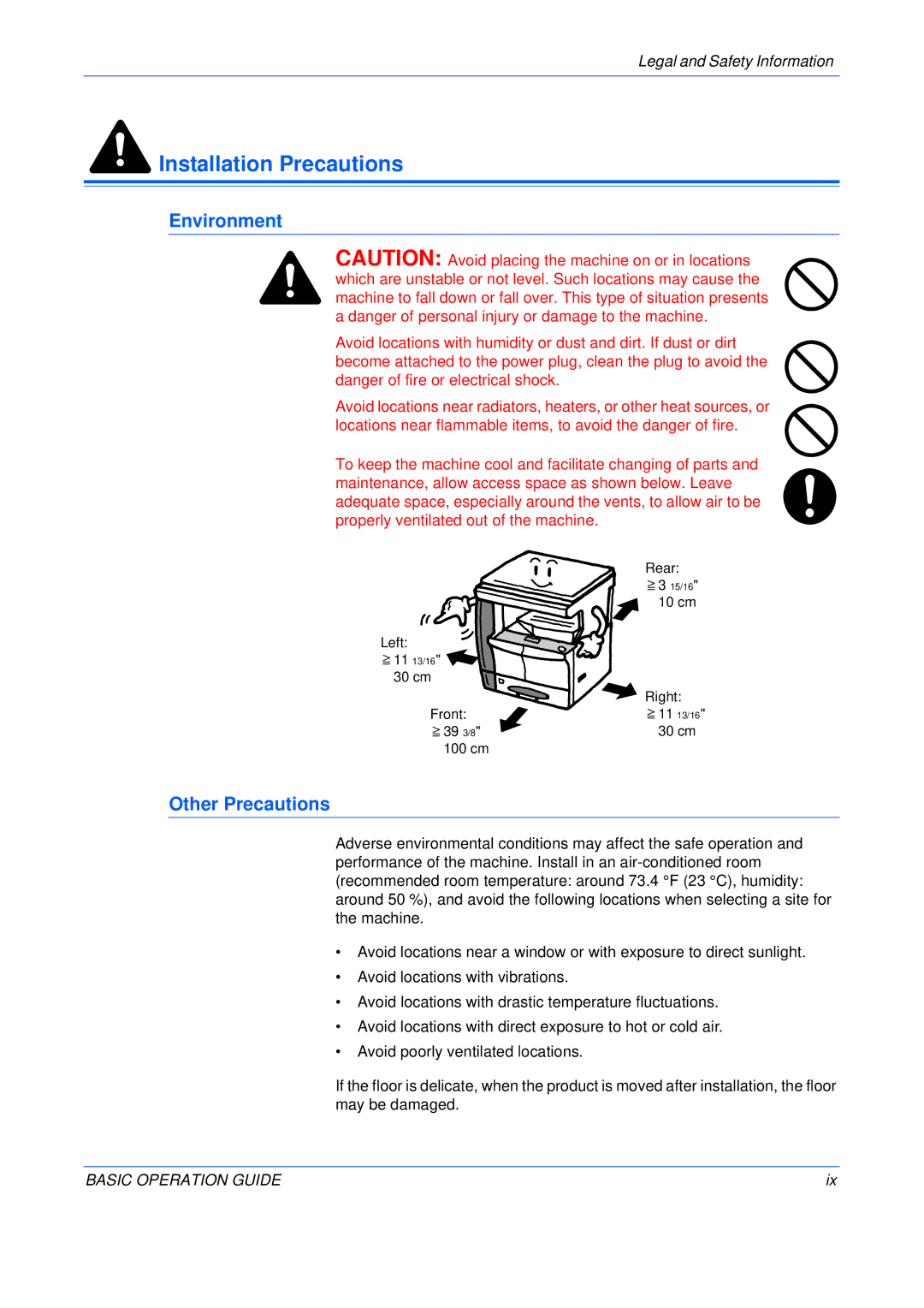 Olivetti 16MF, 250MF, 200MF user manual Installation Precautions, Environment, Other Precautions 