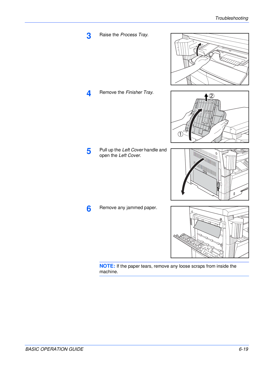 Olivetti 200MF, 250MF, 16MF user manual Raise the Process Tray, Remove the Finisher Tray 