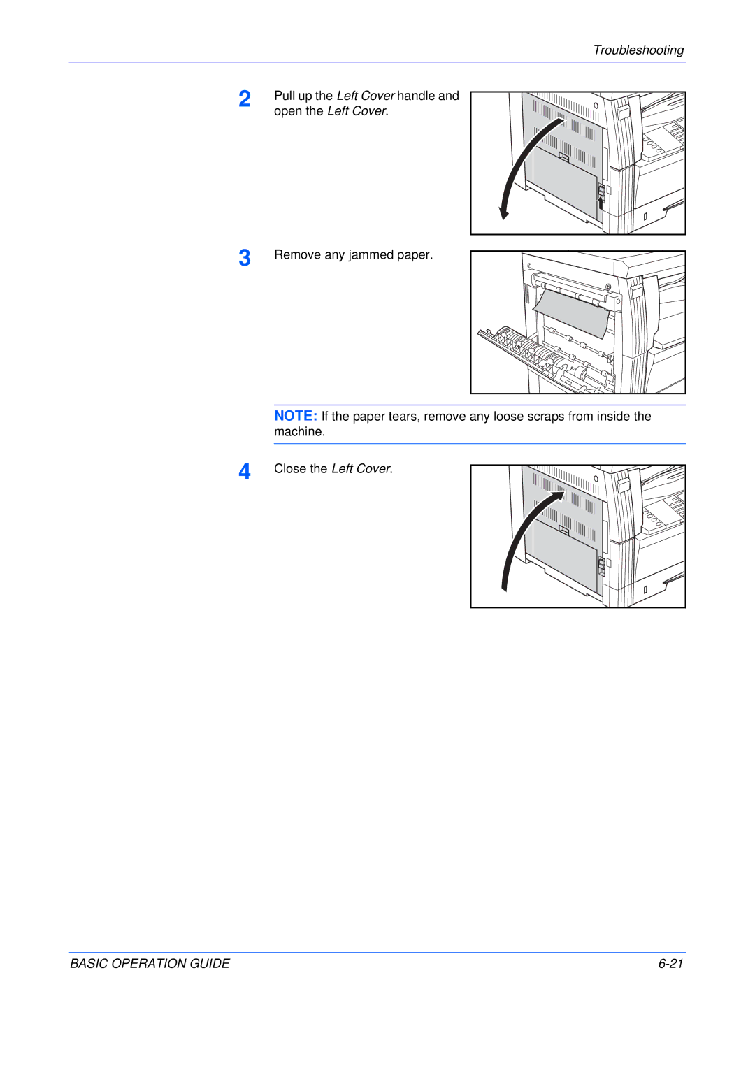 Olivetti 250MF, 200MF, 16MF user manual Pull up the Left Cover handle, Open the Left Cover 