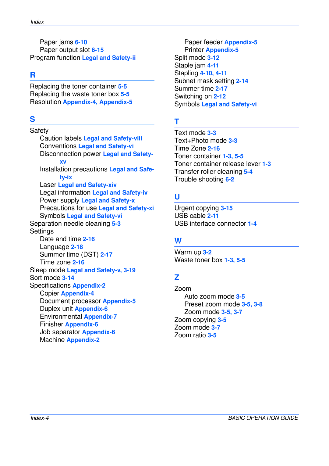 Olivetti 200MF, 250MF, 16MF user manual Index-4 