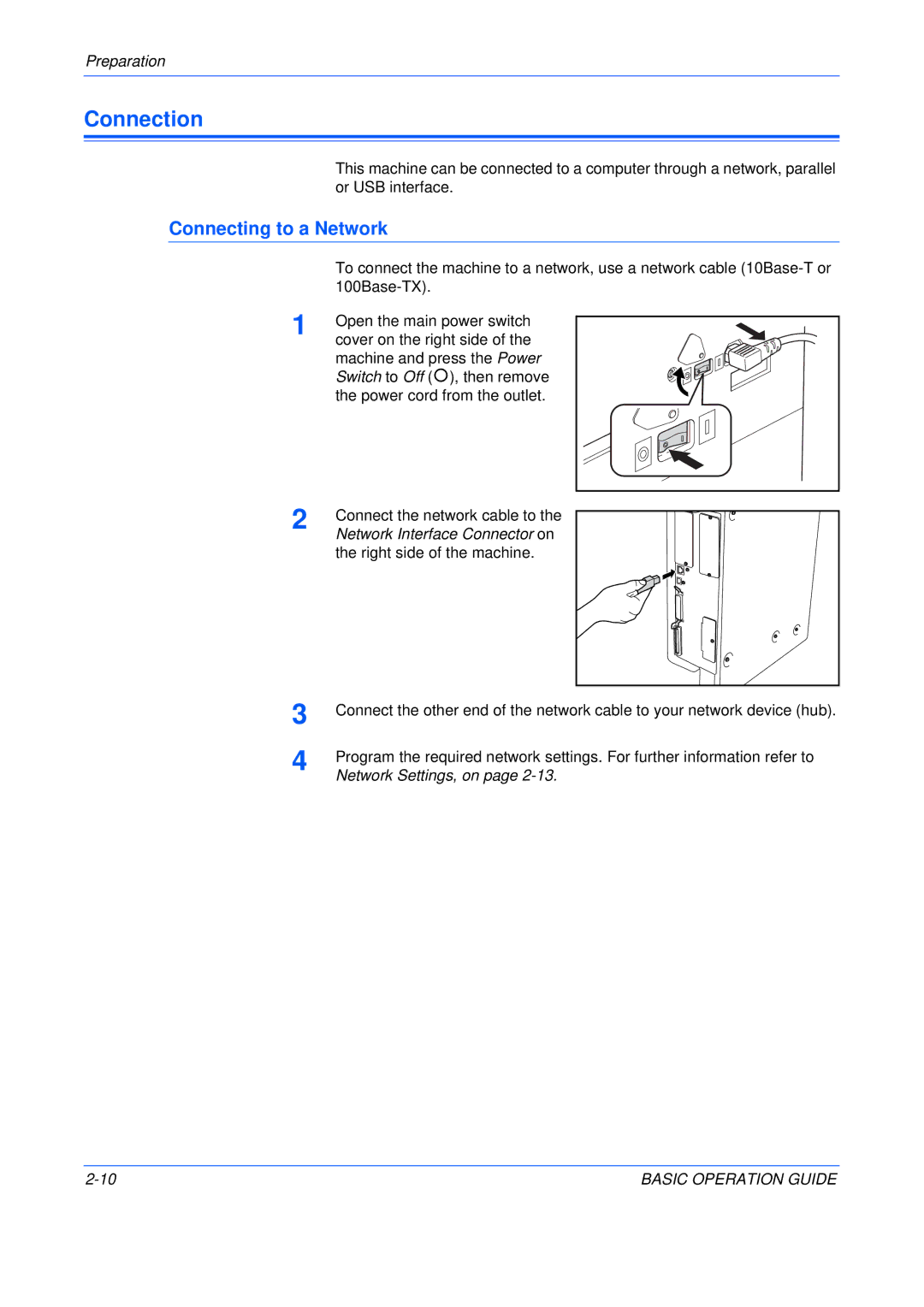 Olivetti 250MF, 200MF, 16MF user manual Connection, Connecting to a Network, Network Interface Connector on 