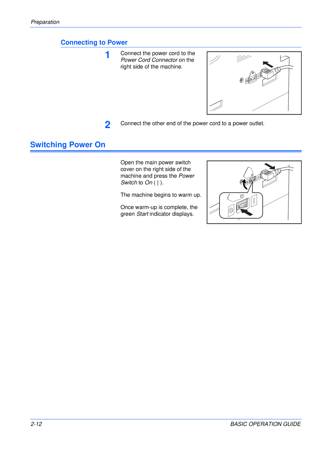 Olivetti 16MF, 250MF, 200MF user manual Switching Power On, Connecting to Power, Power Cord Connector on 