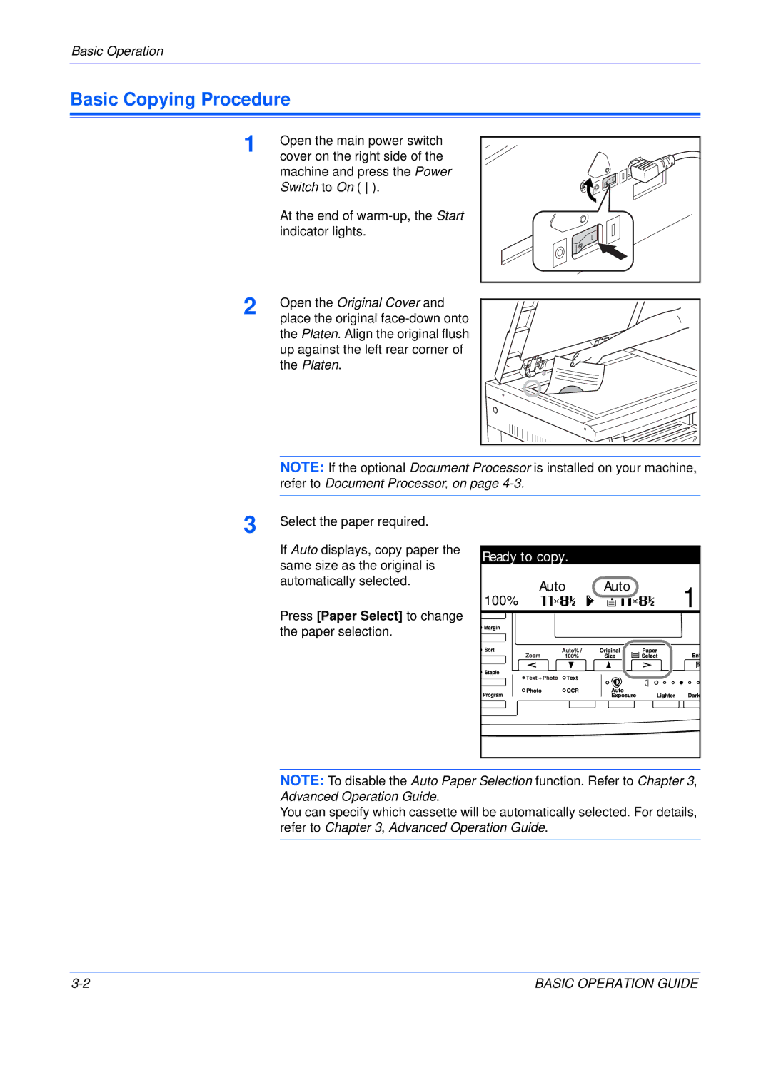 Olivetti 200MF, 250MF, 16MF user manual Basic Copying Procedure, Ready to copy, Basic Operation, Open the Original Cover 