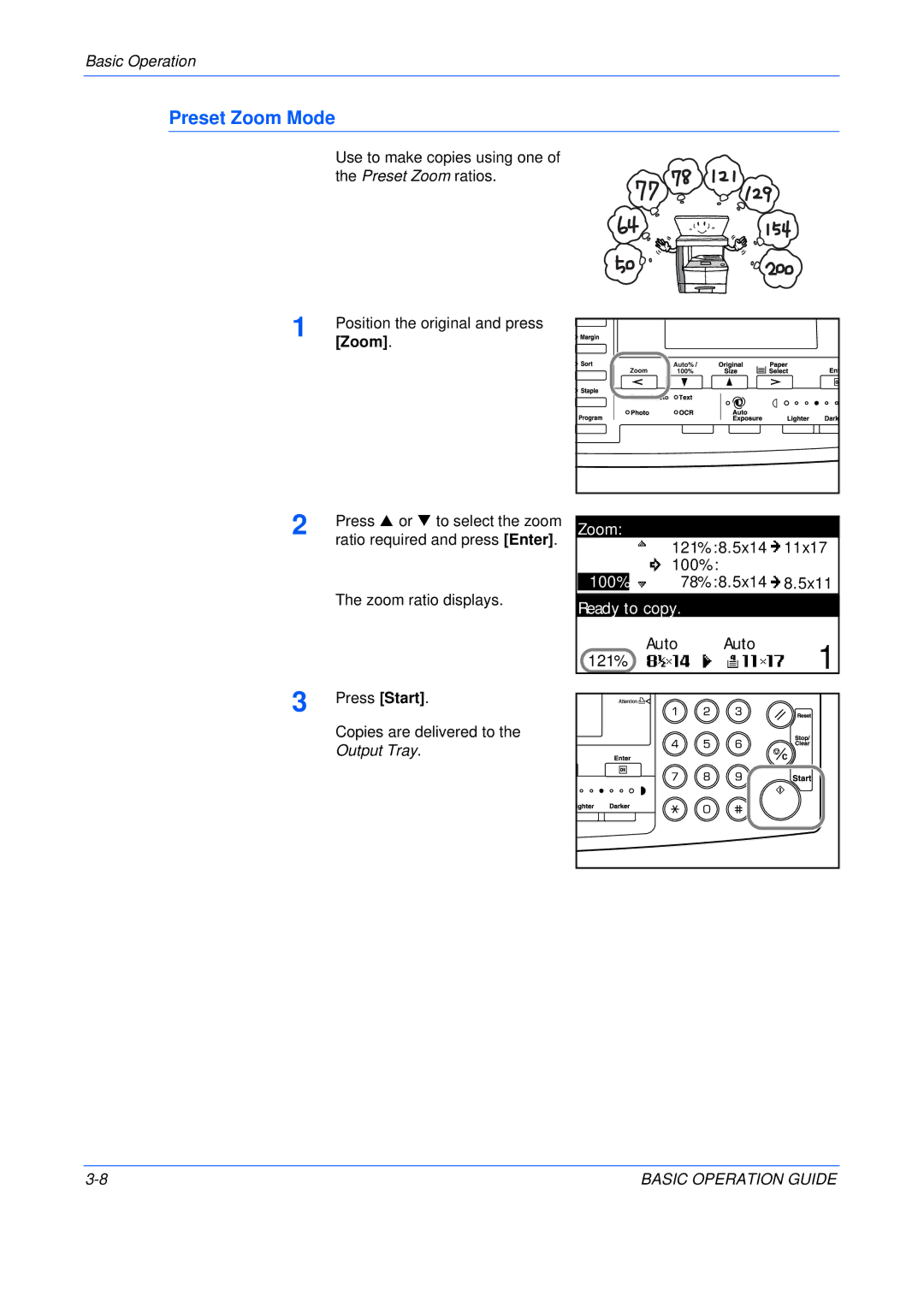 Olivetti 200MF, 250MF, 16MF user manual Preset Zoom Mode, 100% 