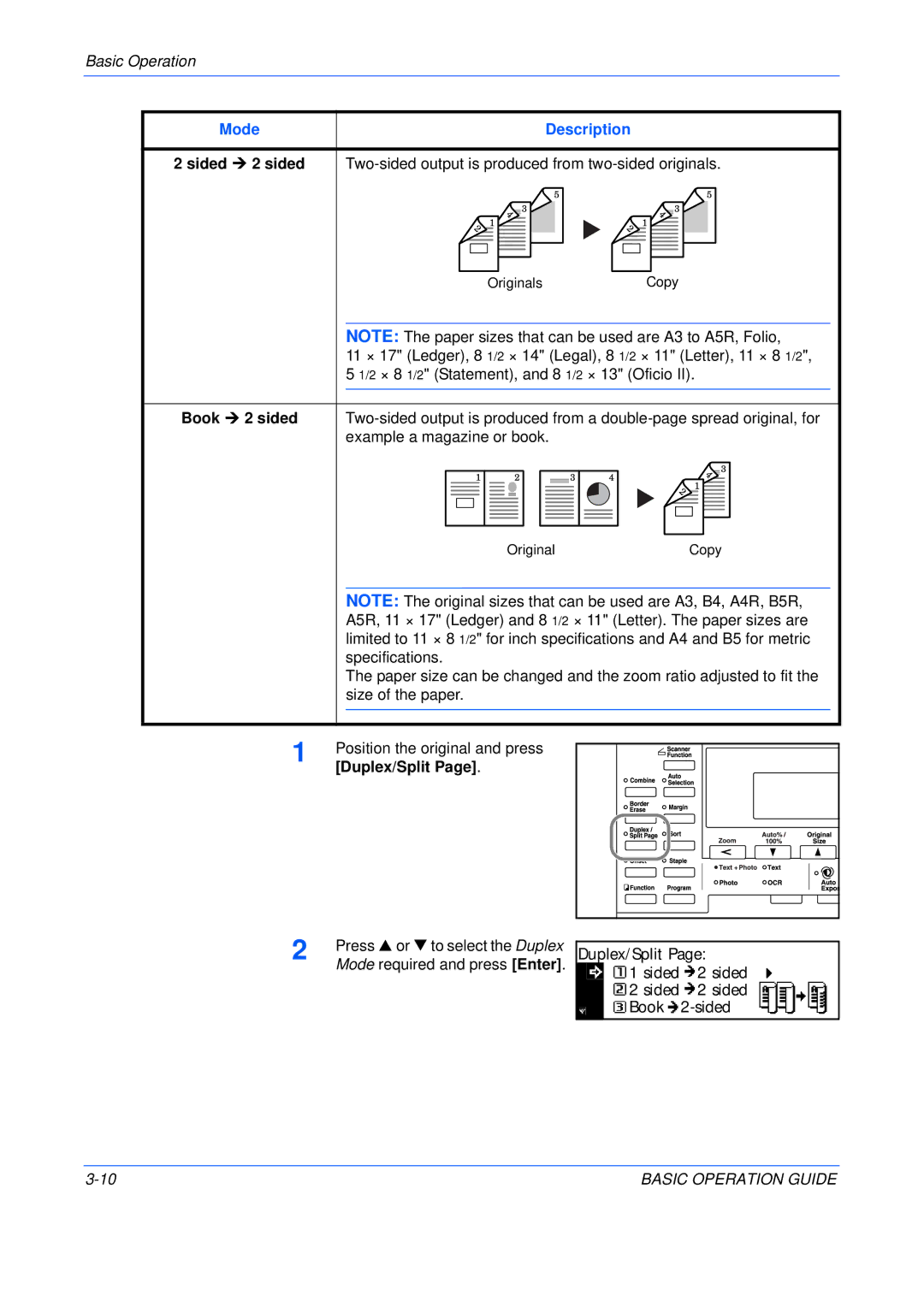 Olivetti 250MF, 200MF, 16MF user manual Book ¼ 2 sided, Duplex/Split 