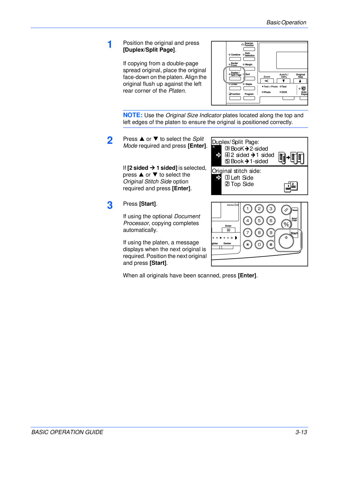 Olivetti 250MF, 200MF, 16MF user manual If 2 sided ¼ 1 sided is selected, Original Stitch Side option 