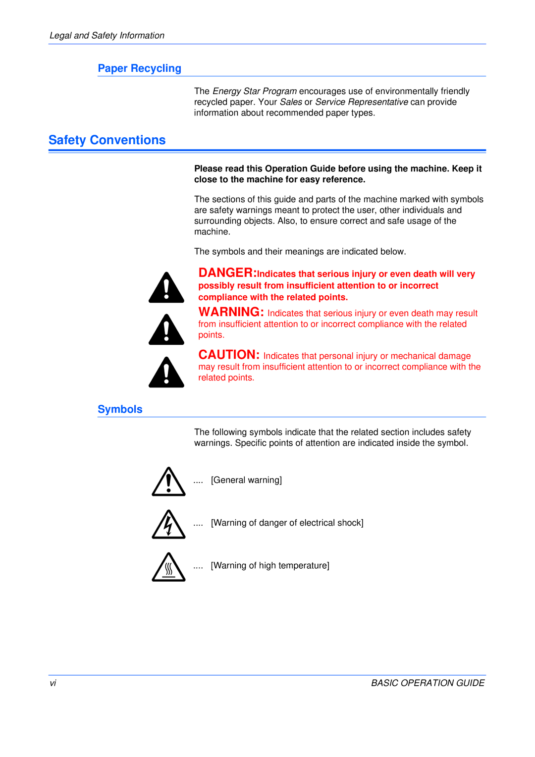 Olivetti 16MF, 250MF, 200MF user manual Safety Conventions, Paper Recycling, Symbols 