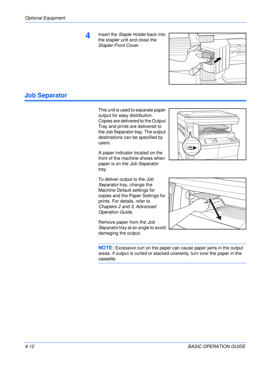 Olivetti 250MF, 200MF, 16MF user manual Job Separator, Stapler Front Cover 