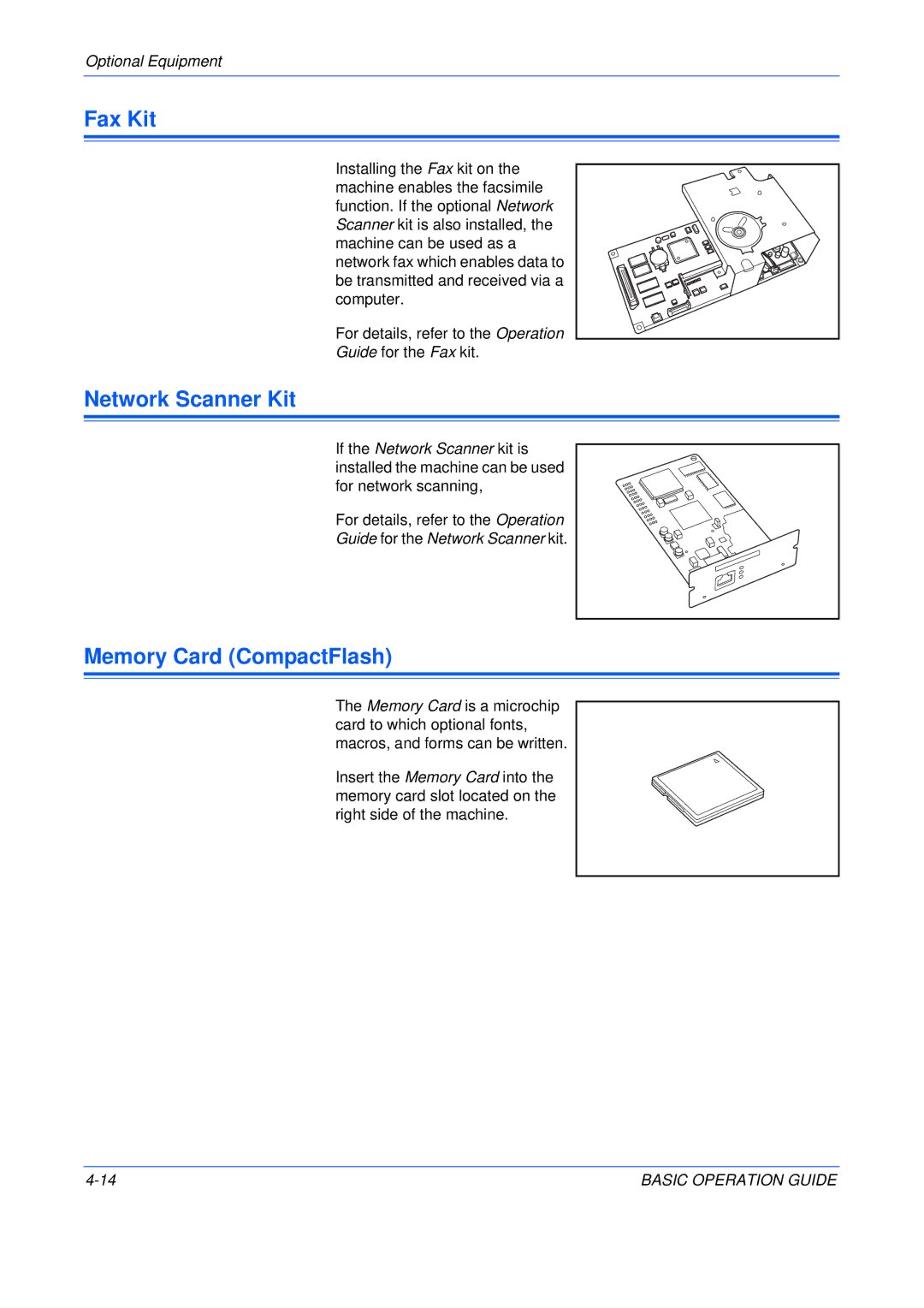 Olivetti 16MF, 250MF, 200MF Fax Kit, Network Scanner Kit, Memory Card CompactFlash, Guide for the Network Scanner kit 