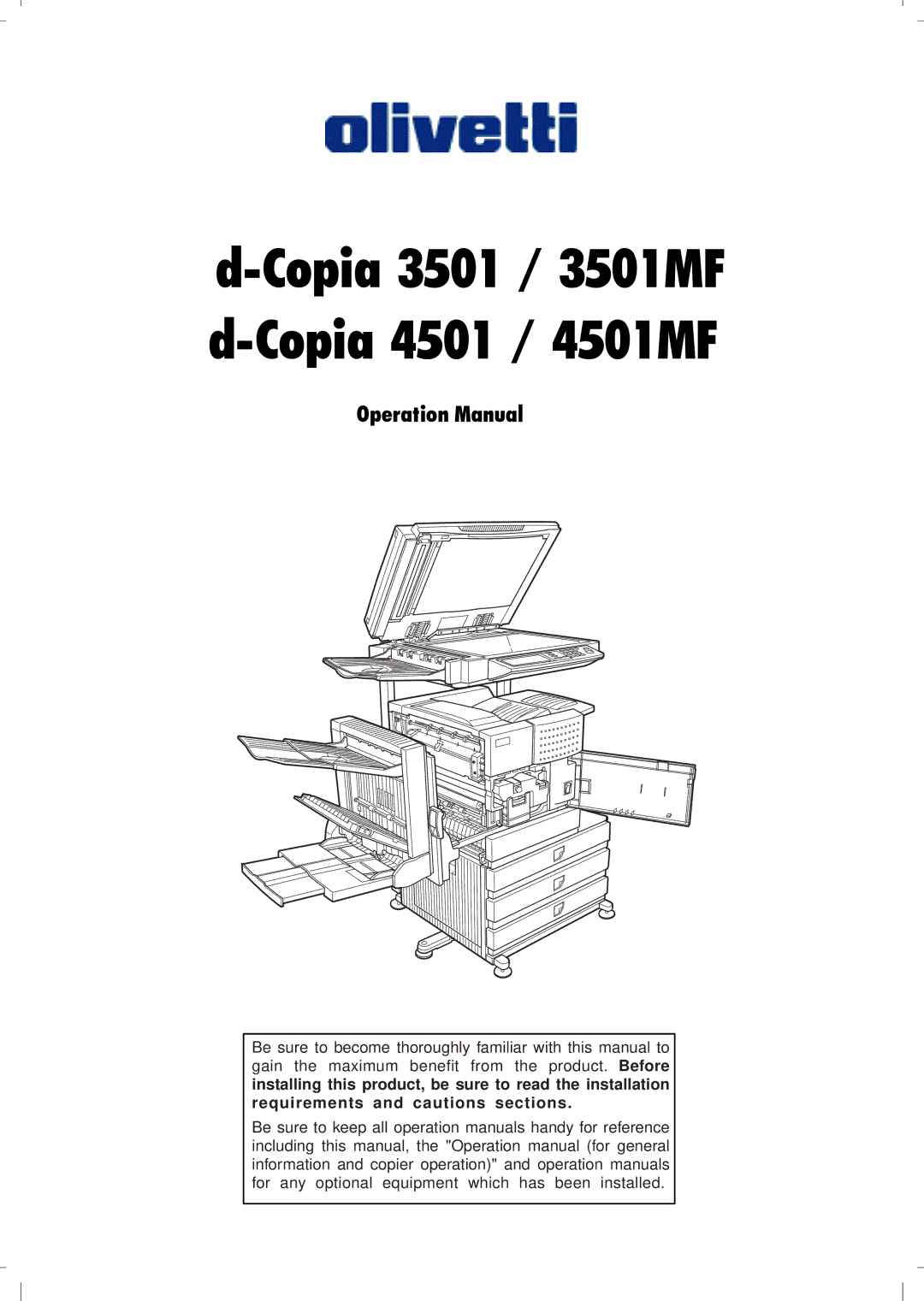 Olivetti operation manual Copia 3501 / 3501MF d-Copia 4501 / 4501MF 