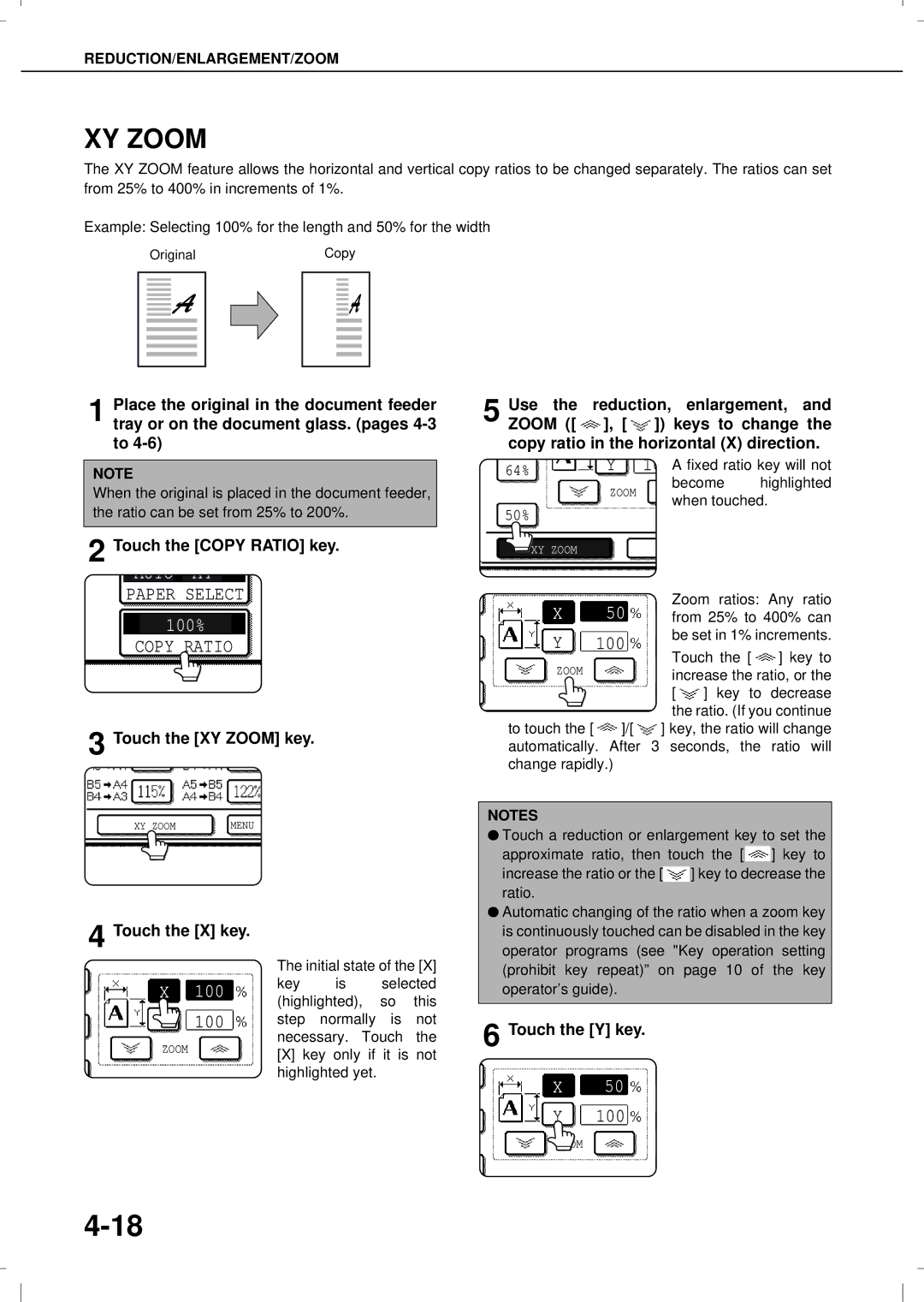 Olivetti 3501MF, 4501MF operation manual Touch the XY Zoom key, Touch the X key, Touch the Y key 