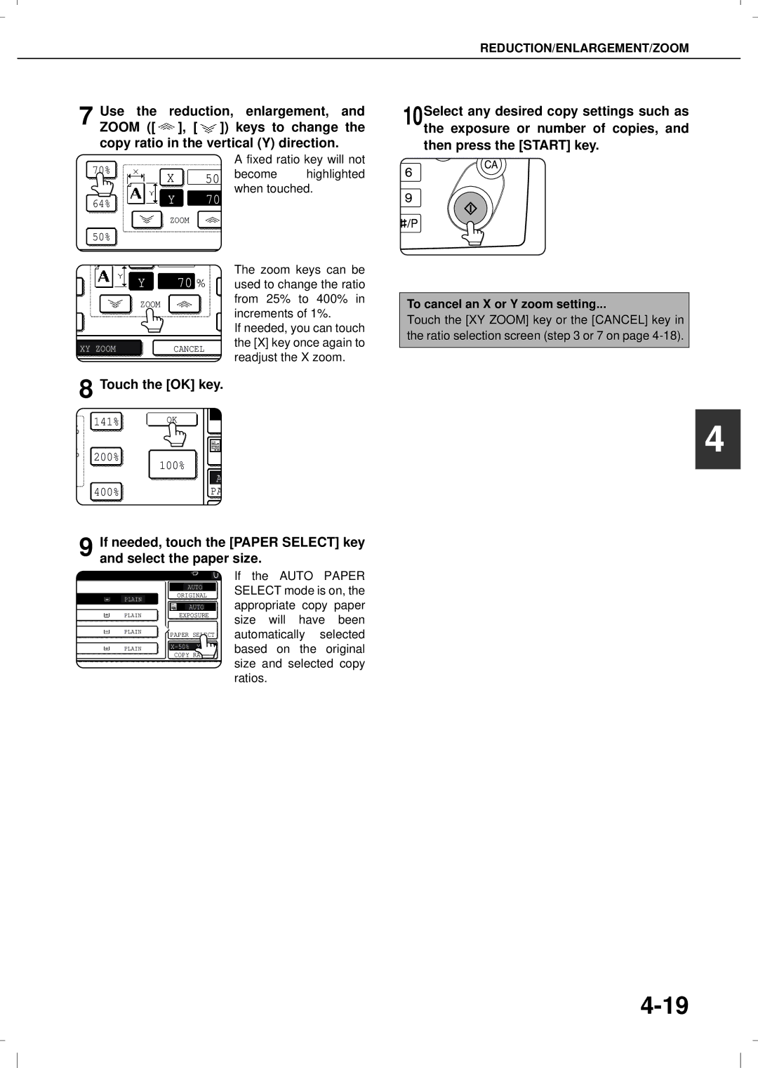 Olivetti 3501MF, 4501MF operation manual To cancel an X or Y zoom setting 