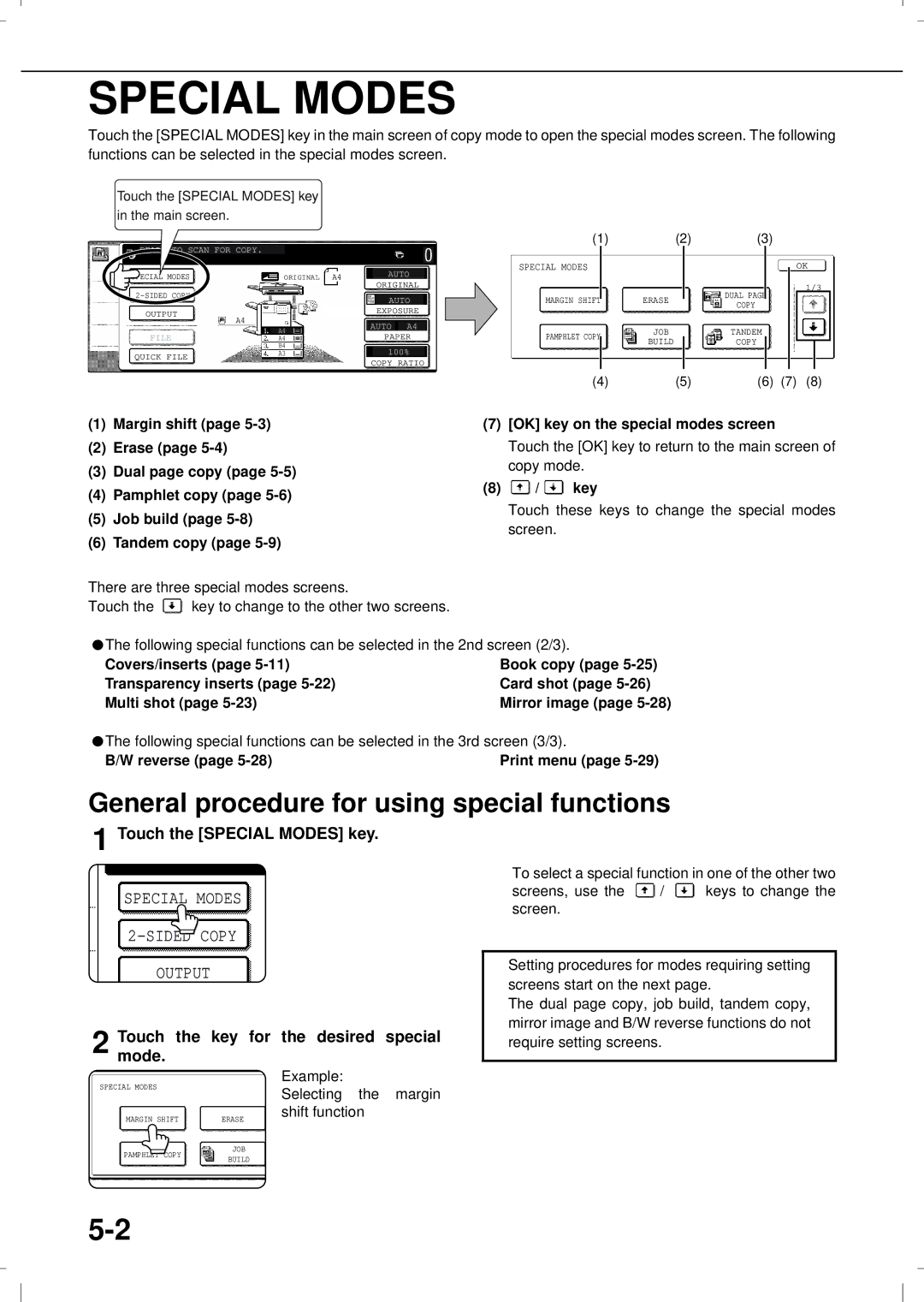 Olivetti 3501MF, 4501MF operation manual General procedure for using special functions, Touch the Special Modes key 