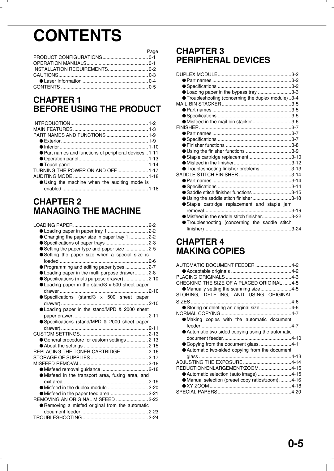 Olivetti 4501MF, 3501MF operation manual Contents 