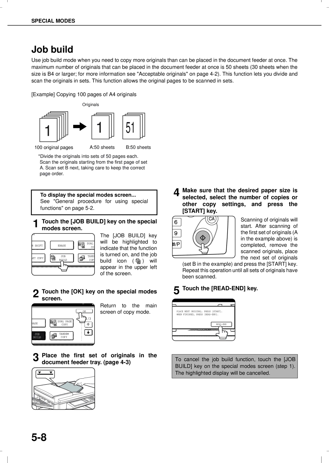 Olivetti 3501MF, 4501MF operation manual Job build, Touch the OK key on the special modes screen 