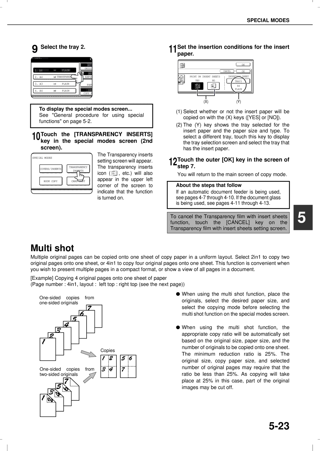 Olivetti 3501MF, 4501MF operation manual Multi shot, Select the tray, 12Touch the outer OK key in the screen of step 