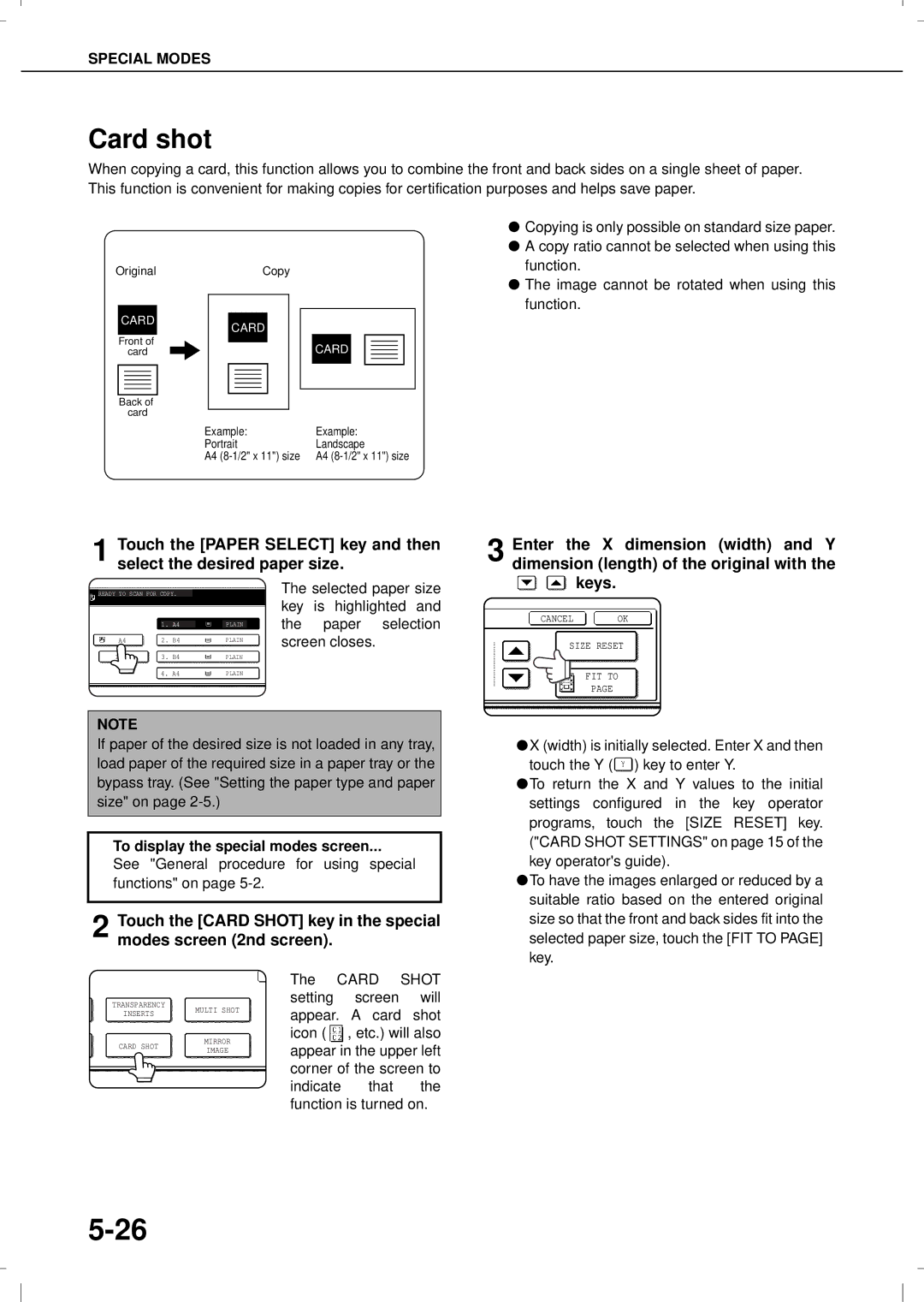 Olivetti 3501MF, 4501MF operation manual Card shot, Selected paper size 