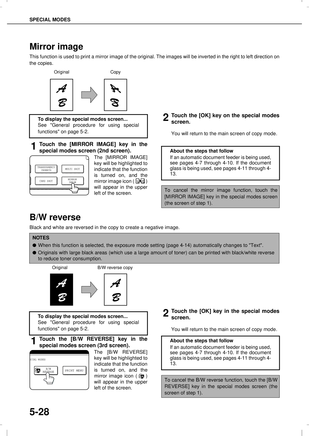 Olivetti 3501MF, 4501MF operation manual Mirror image, Reverse 