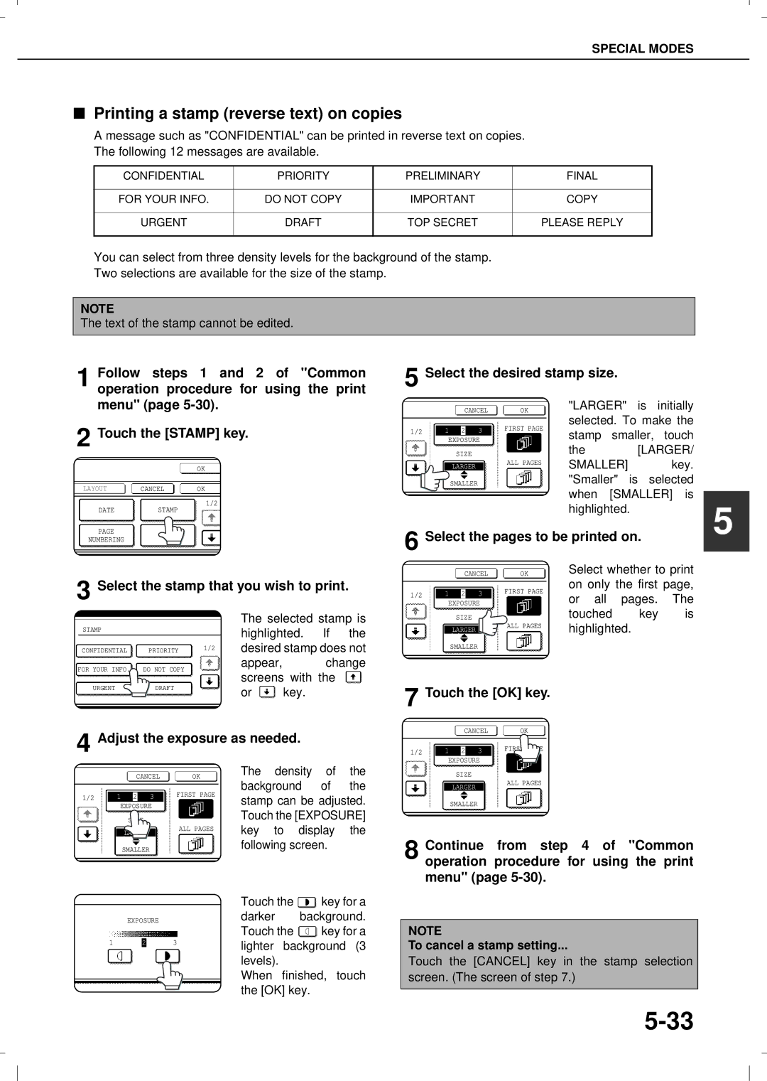 Olivetti 4501MF, 3501MF operation manual Printing a stamp reverse text on copies, Select the stamp that you wish to print 