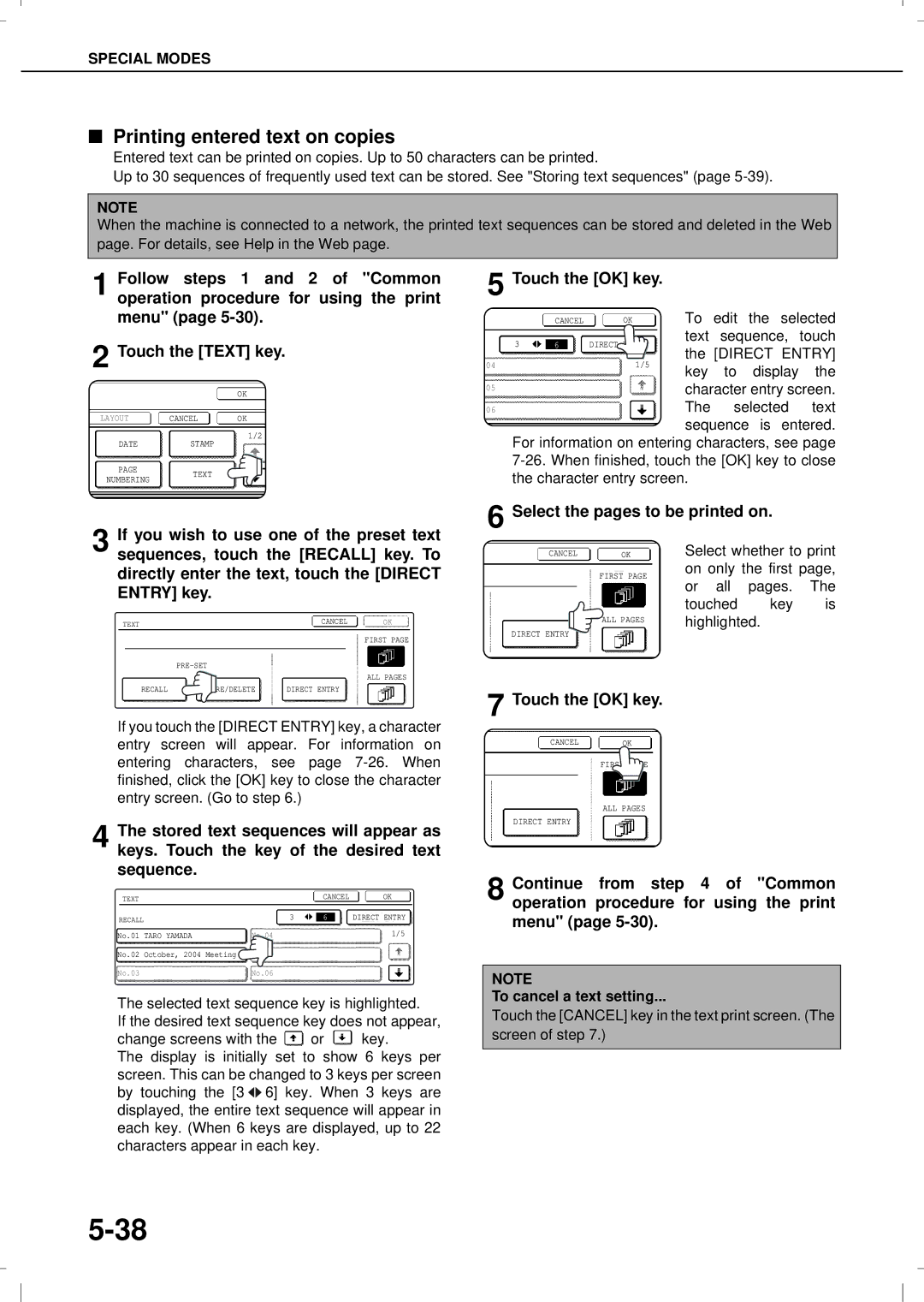 Olivetti 3501MF, 4501MF operation manual Printing entered text on copies, To cancel a text setting 