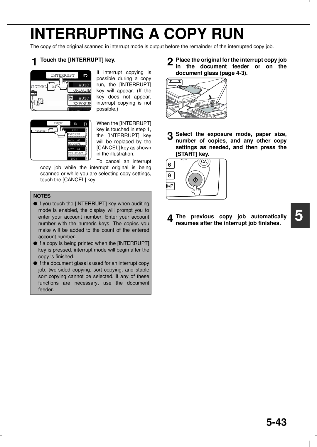 Olivetti 3501MF, 4501MF operation manual Interrupting a Copy RUN, Document glass, To cancel an interrupt 