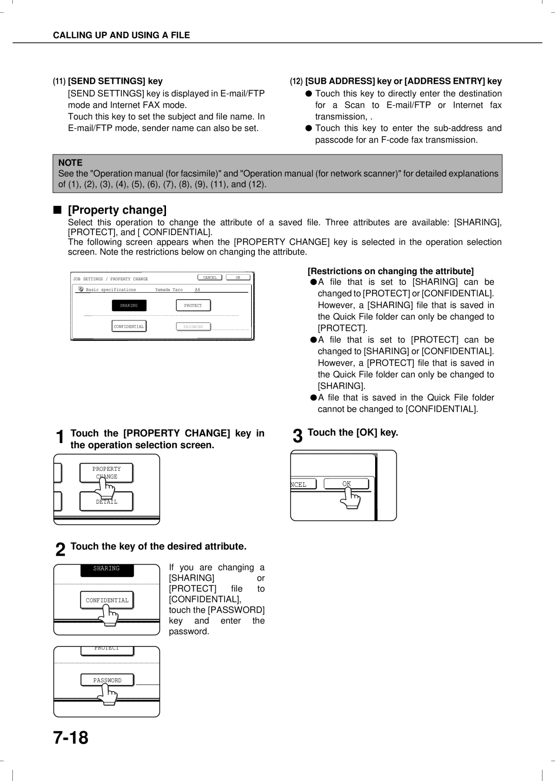 Olivetti 3501MF, 4501 Property change, Touch the key of the desired attribute, Restrictions on changing the attribute 