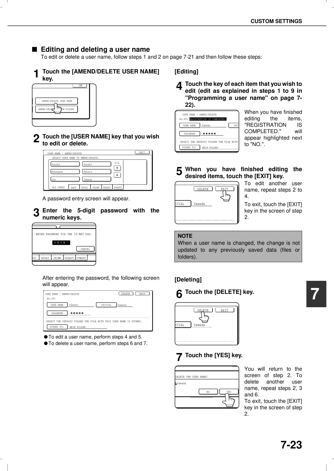 Olivetti 3501MF, 4501MF operation manual Editing and deleting a user name 