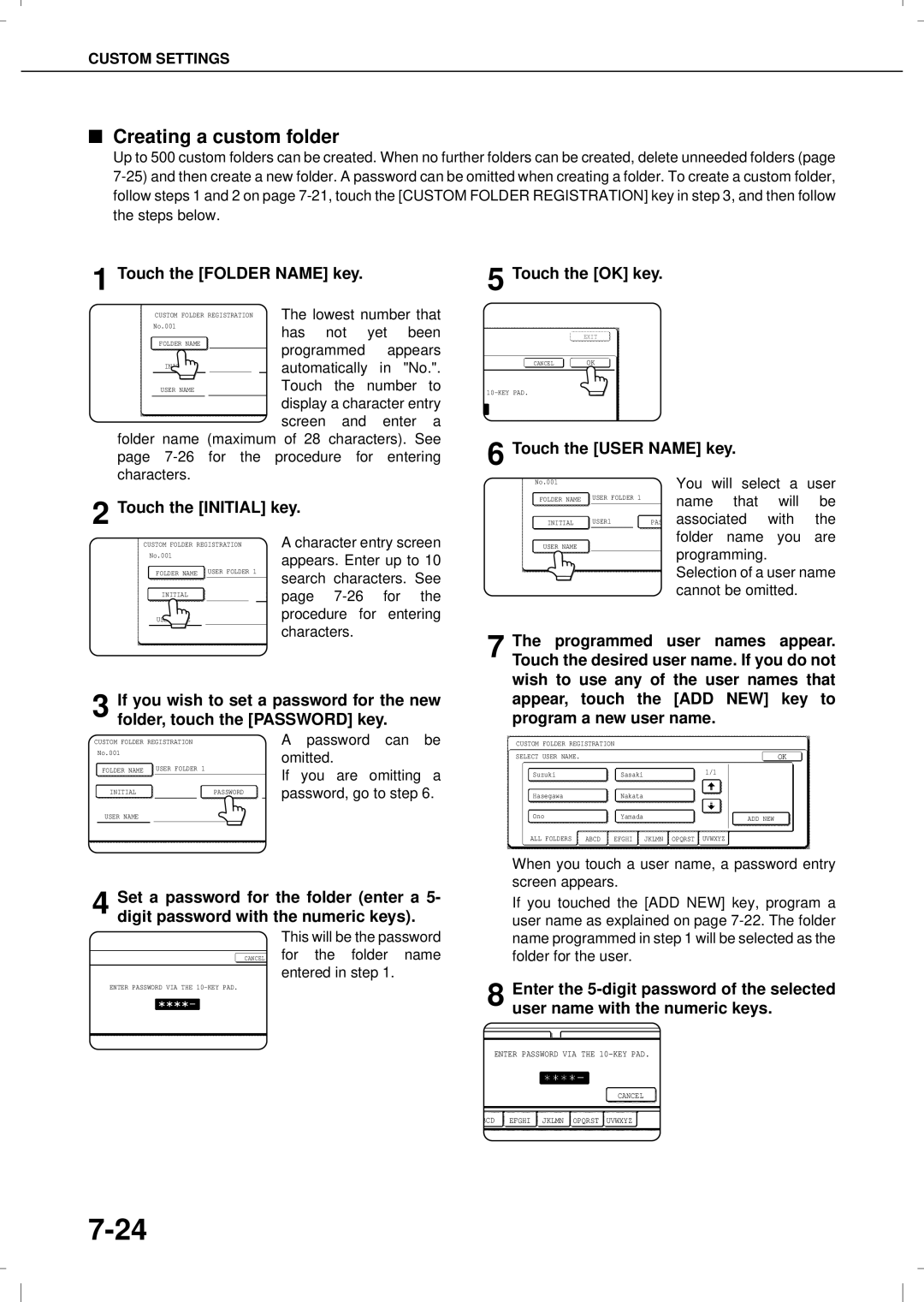 Olivetti 3501MF, 4501MF operation manual Creating a custom folder, Touch the Folder Name key 