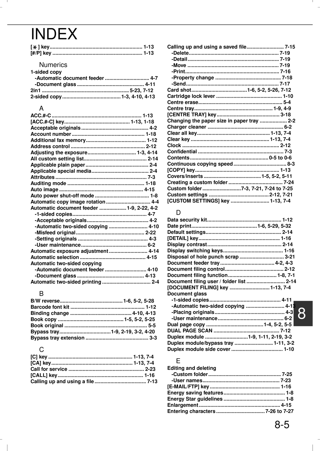 Olivetti 4501MF, 3501MF operation manual Index, Numerics 