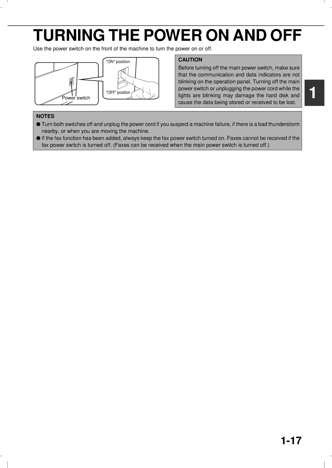 Olivetti 3501MF, 4501MF operation manual Turning the Power on and OFF 