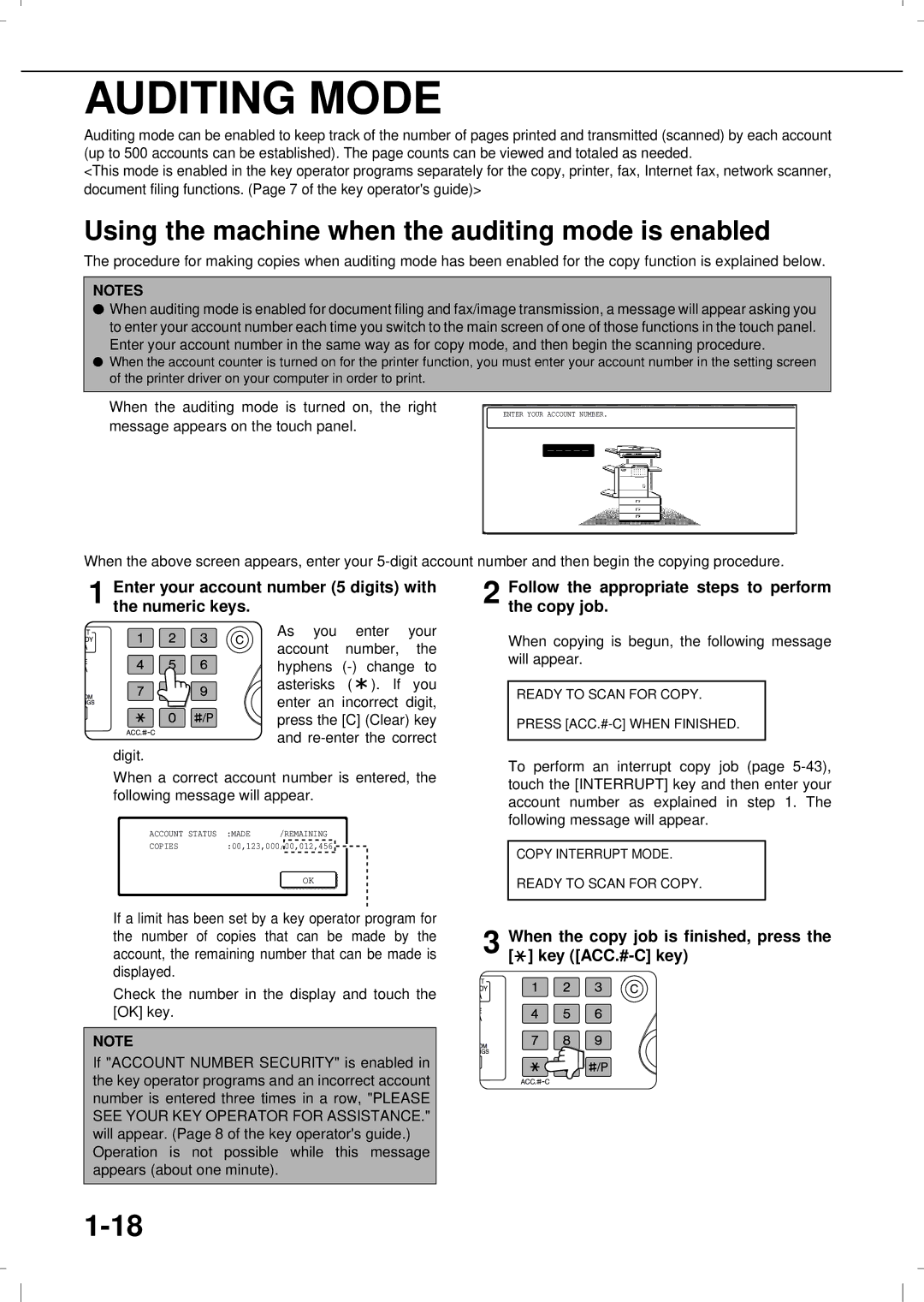 Olivetti 3501MF, 4501MF operation manual Auditing Mode, Using the machine when the auditing mode is enabled 