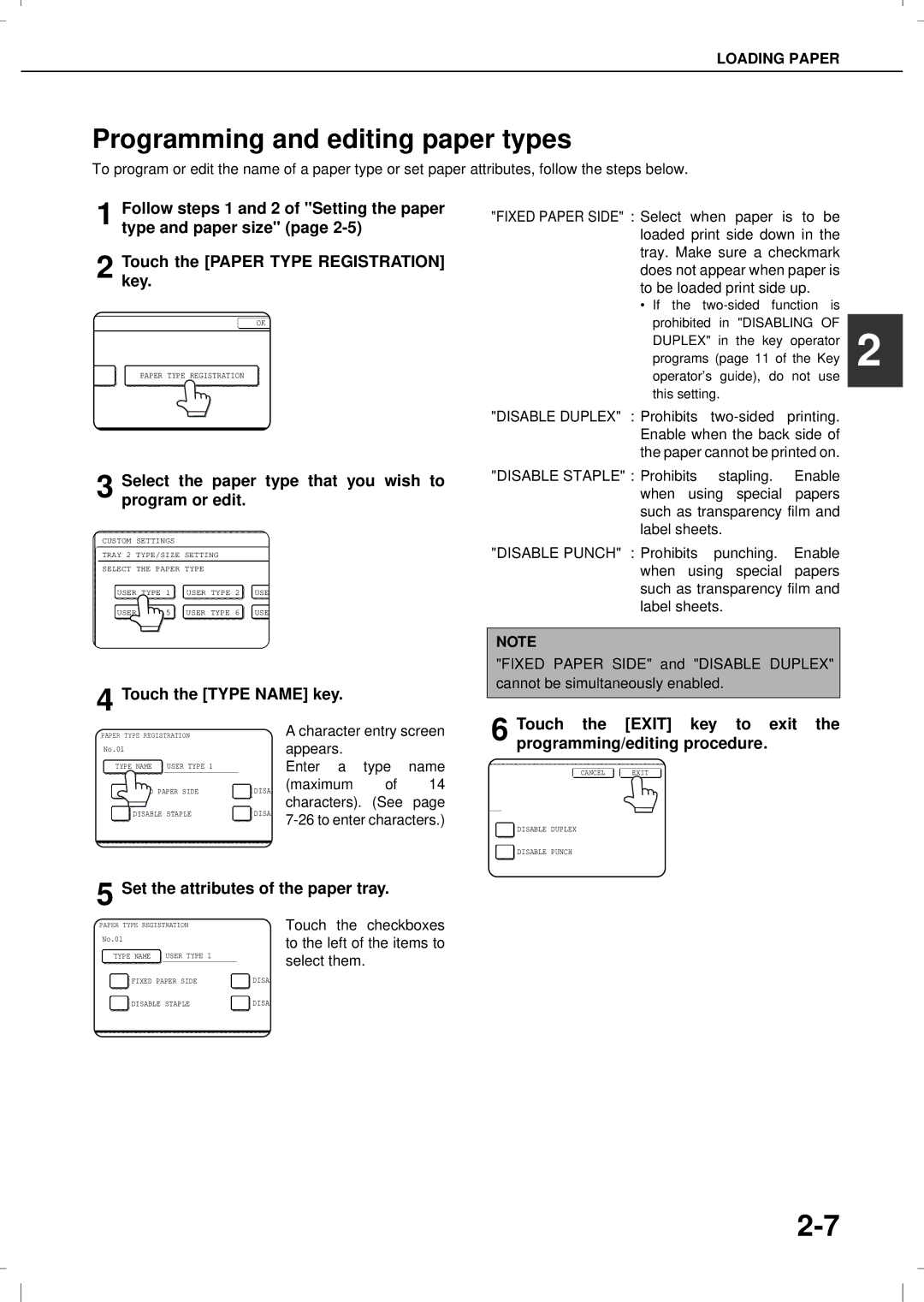 Olivetti 3501MF, 4501 Programming and editing paper types, Select the paper type that you wish to program or edit 