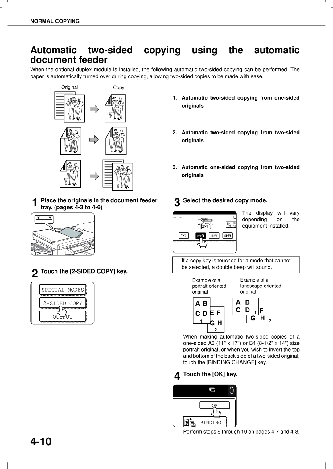 Olivetti 3501MF, 4501MF operation manual Select the desired copy mode, Display Will Vary, Depending, Equipment installed 