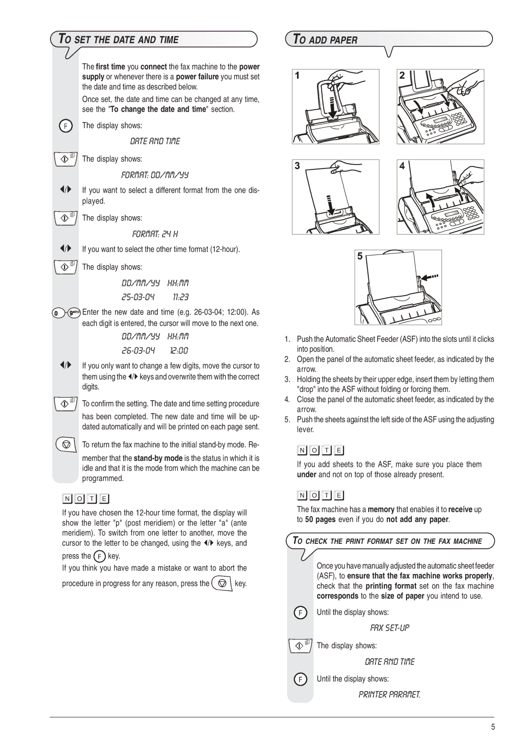 Olivetti 450, 490 manual To SET the Date and Time, To ADD Paper 