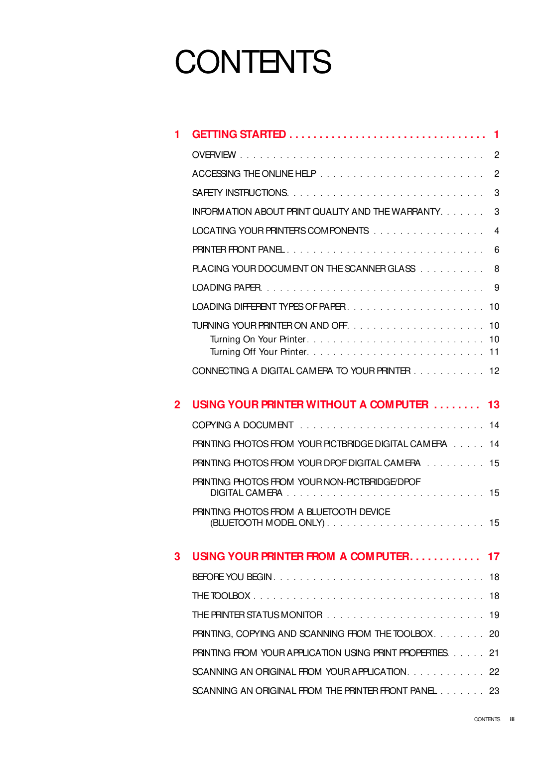 Olivetti 503206 manual Contents 