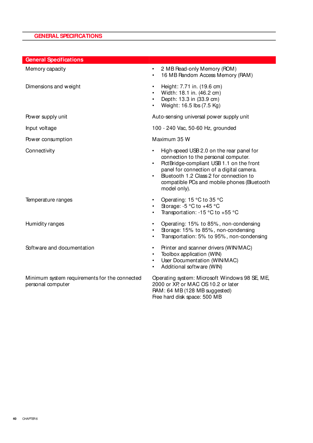 Olivetti 503206 manual General Specifications 