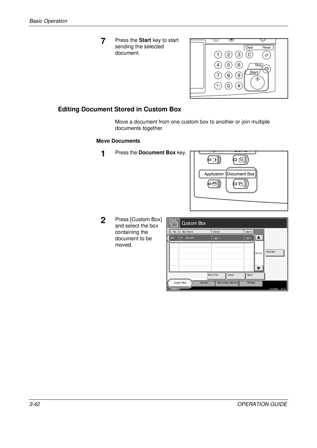 Olivetti D-COPIA 400MF, D-COPIA 500MF manual Editing Document Stored in Custom Box, Sending the selected, Move Documents 
