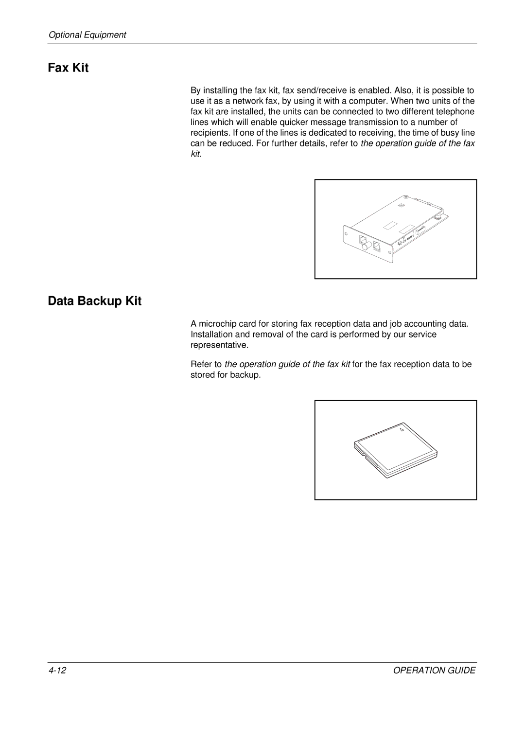 Olivetti D-COPIA 500MF, D-COPIA 300MF, D-COPIA 400MF manual Fax Kit, Data Backup Kit 