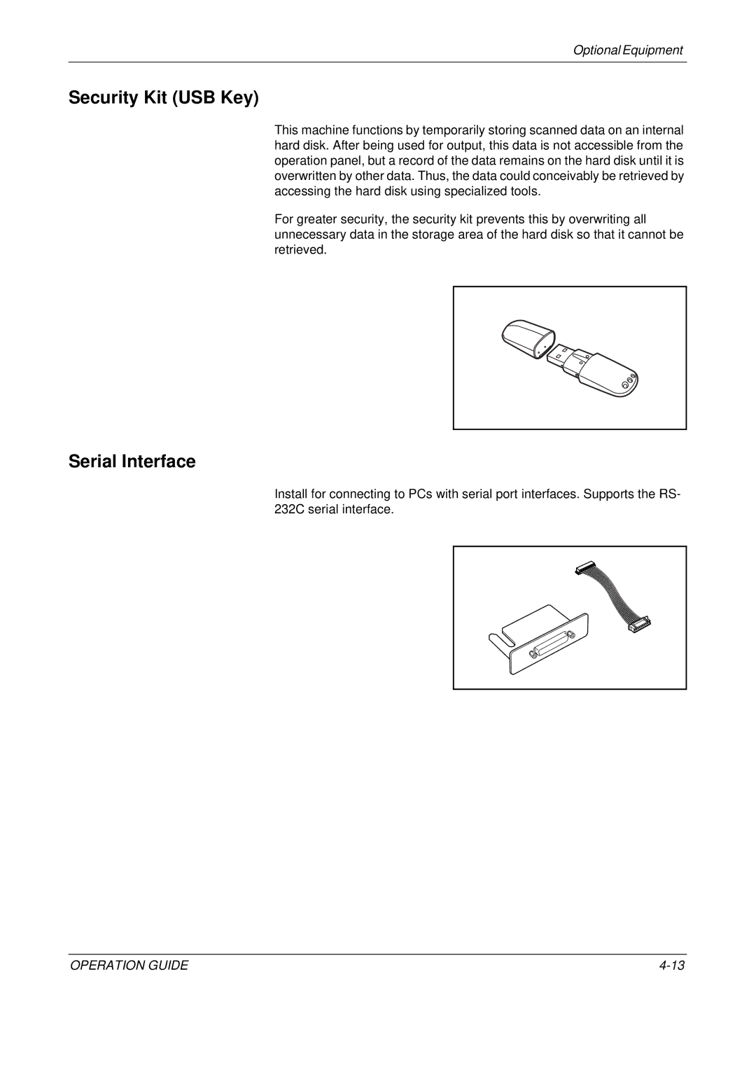 Olivetti D-COPIA 300MF, D-COPIA 500MF, D-COPIA 400MF manual Security Kit USB Key, Serial Interface 